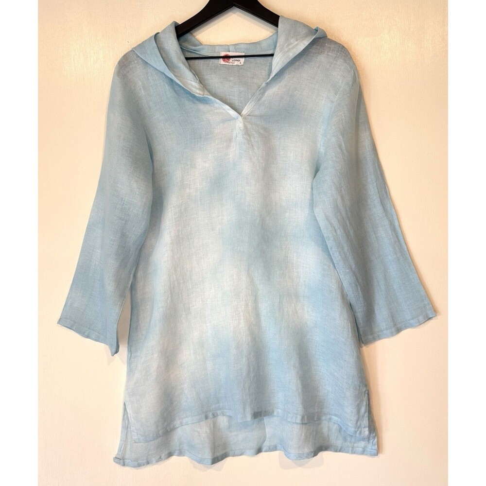 Linnea Womens 100% Linen Tunic Hoodie Sz Small Beach Coastal Lagenlook